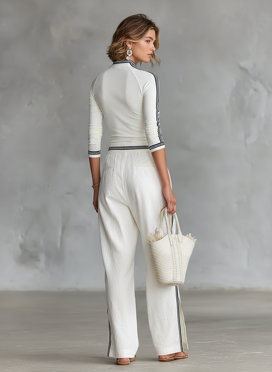 Conjunto deportivo de pantalón ancho con cintura ajustable