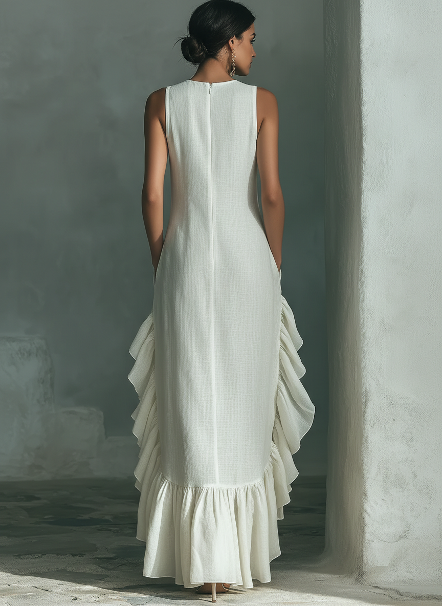 Sophie - Vestido maxi de lino color marfil sin mangas