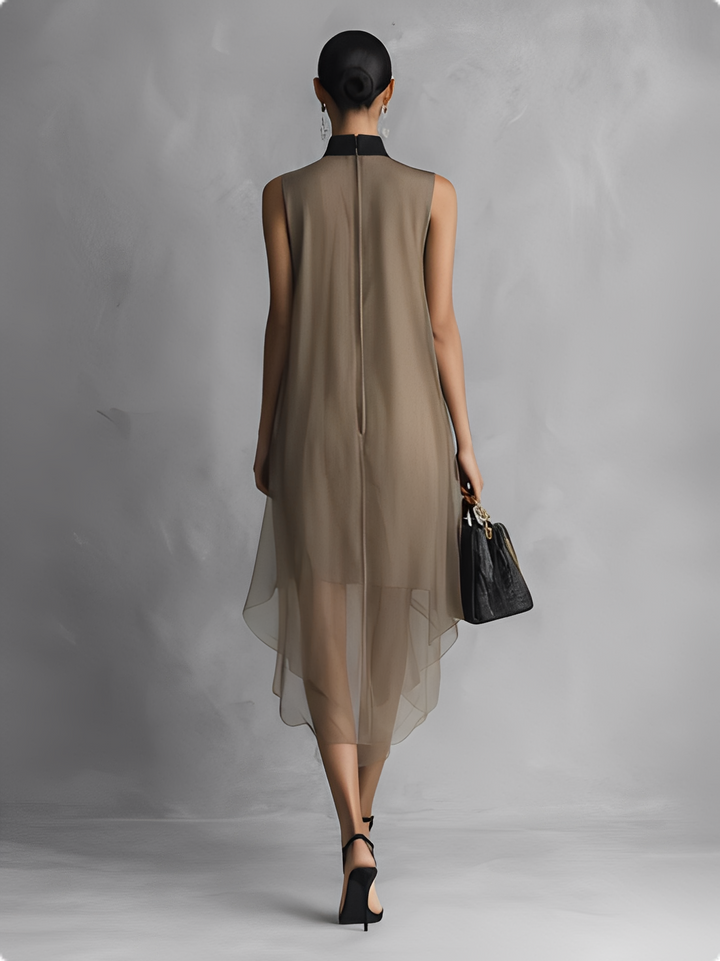 Beatrice - Vestido de chifón ligero sin mangas en dos elegantes tonos: caqui y marrón