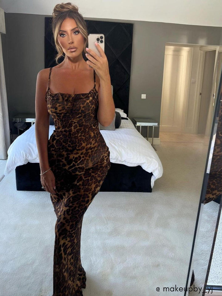 Vestido Maxi de Leopardo con Espalda Descubierta