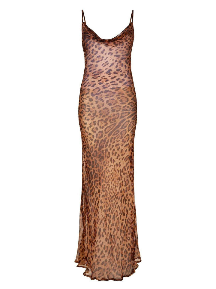 Vestido Maxi de Leopardo con Espalda Descubierta