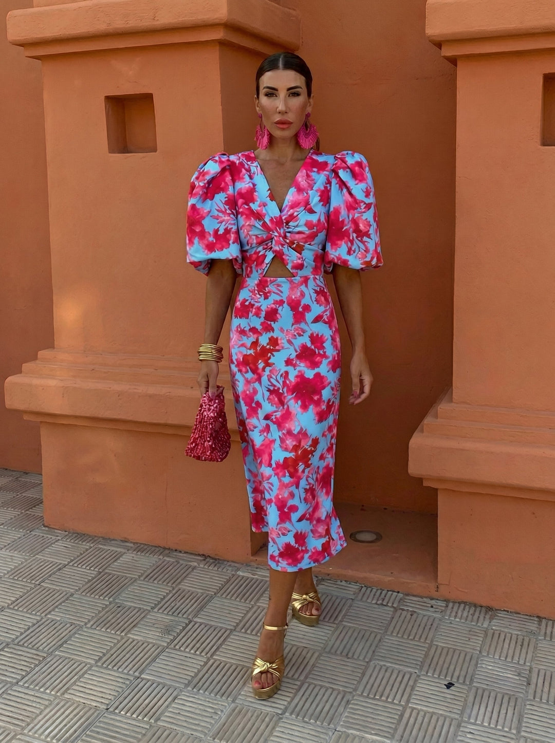 Carla | Vestido Midi de Mangas Abullonadas