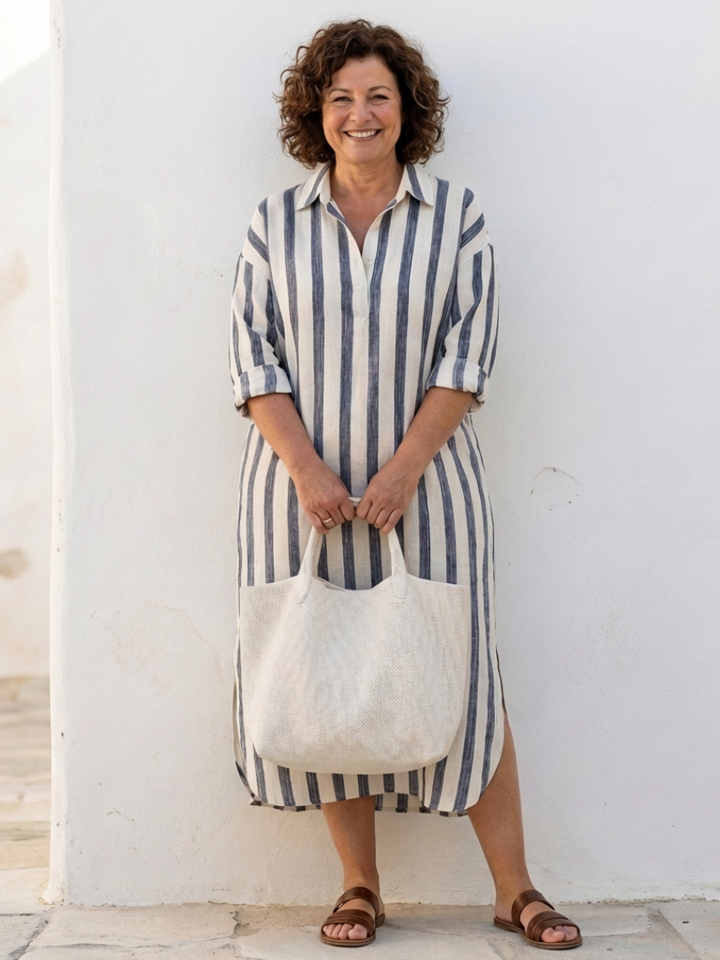 Naomi | Vestido camisero midi de rayas con mangas largas