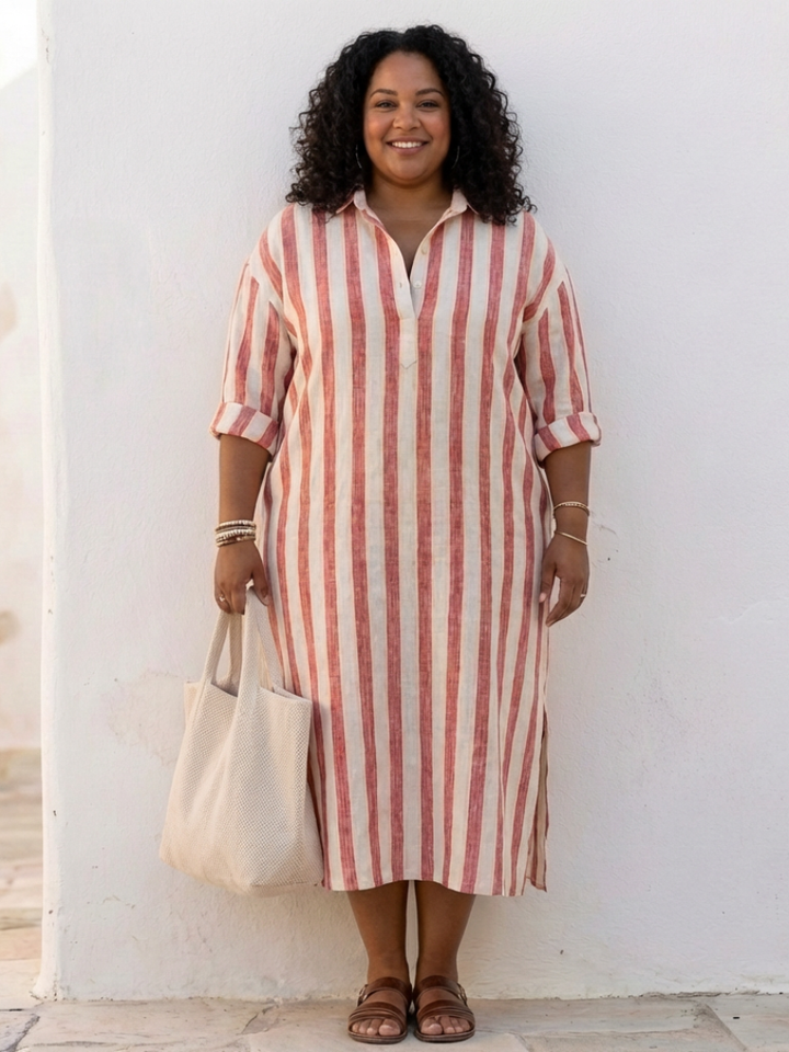 Naomi | Vestido camisero midi de rayas con mangas largas