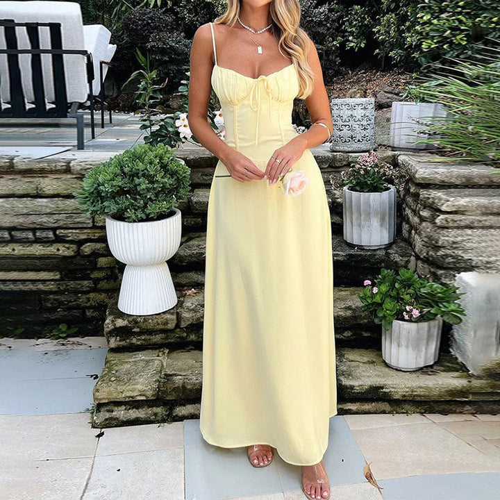 Vestido maxi de verano sin mangas con cuerpo fruncido