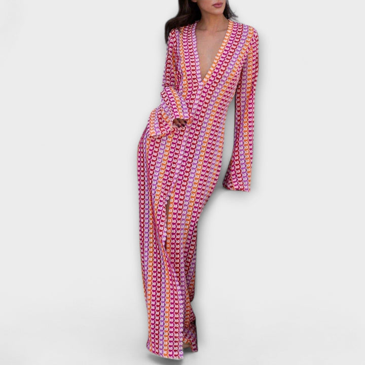 Elina – Vestido maxi con escote en V y un toque de vacaciones