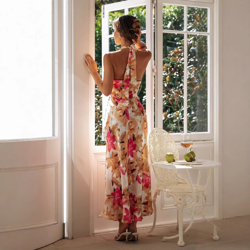 Minirva - Vestido midi de cuello alto con estampado floral encantador
