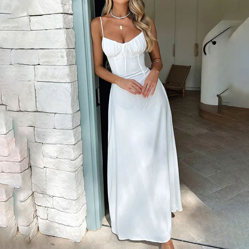 Vestido maxi de verano sin mangas con cuerpo fruncido