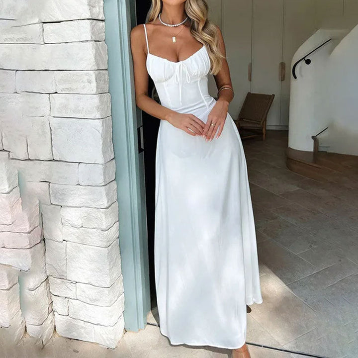 Vestido maxi de verano sin mangas con cuerpo fruncido