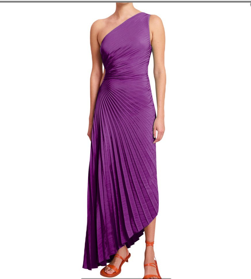 Sylviana - Vestido midi plisado de un solo hombro