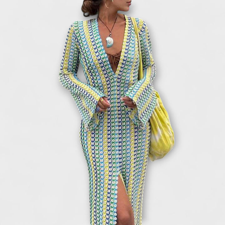 Elina – Vestido maxi con escote en V y un toque de vacaciones