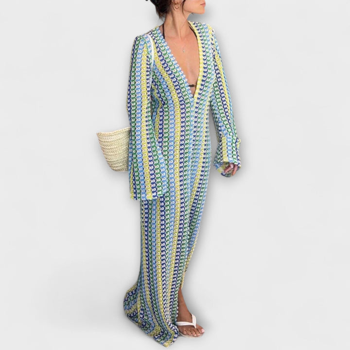 Elina – Vestido maxi con escote en V y un toque de vacaciones