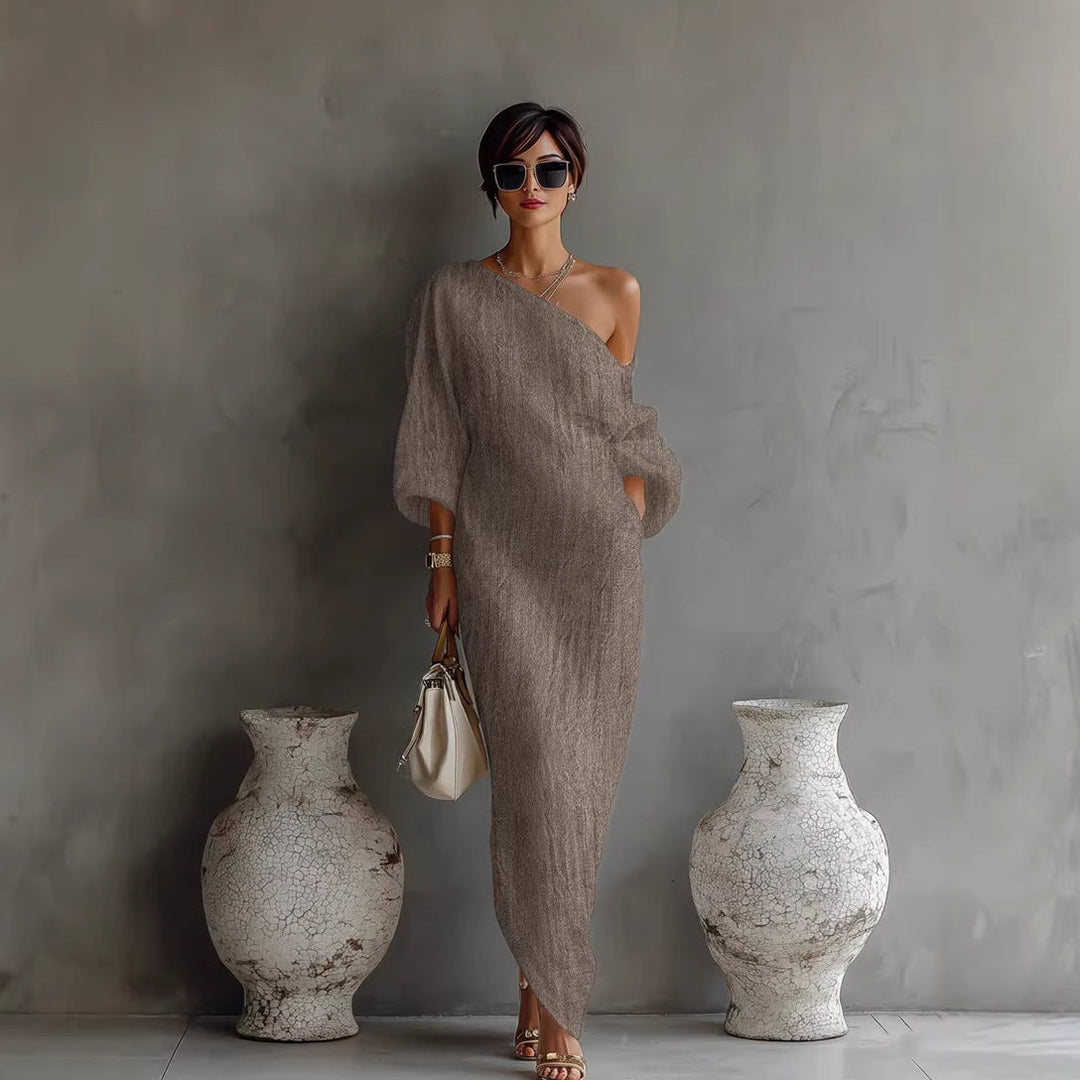 Aurora | Vestido Maxi Asimétrico de Un Hombro en Color Marfil