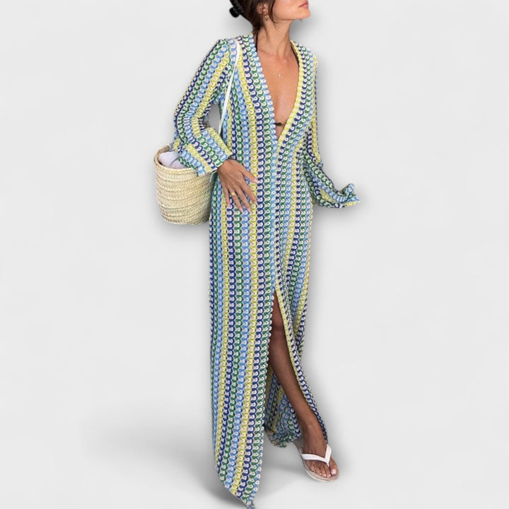 Elina – Vestido maxi con escote en V y un toque de vacaciones