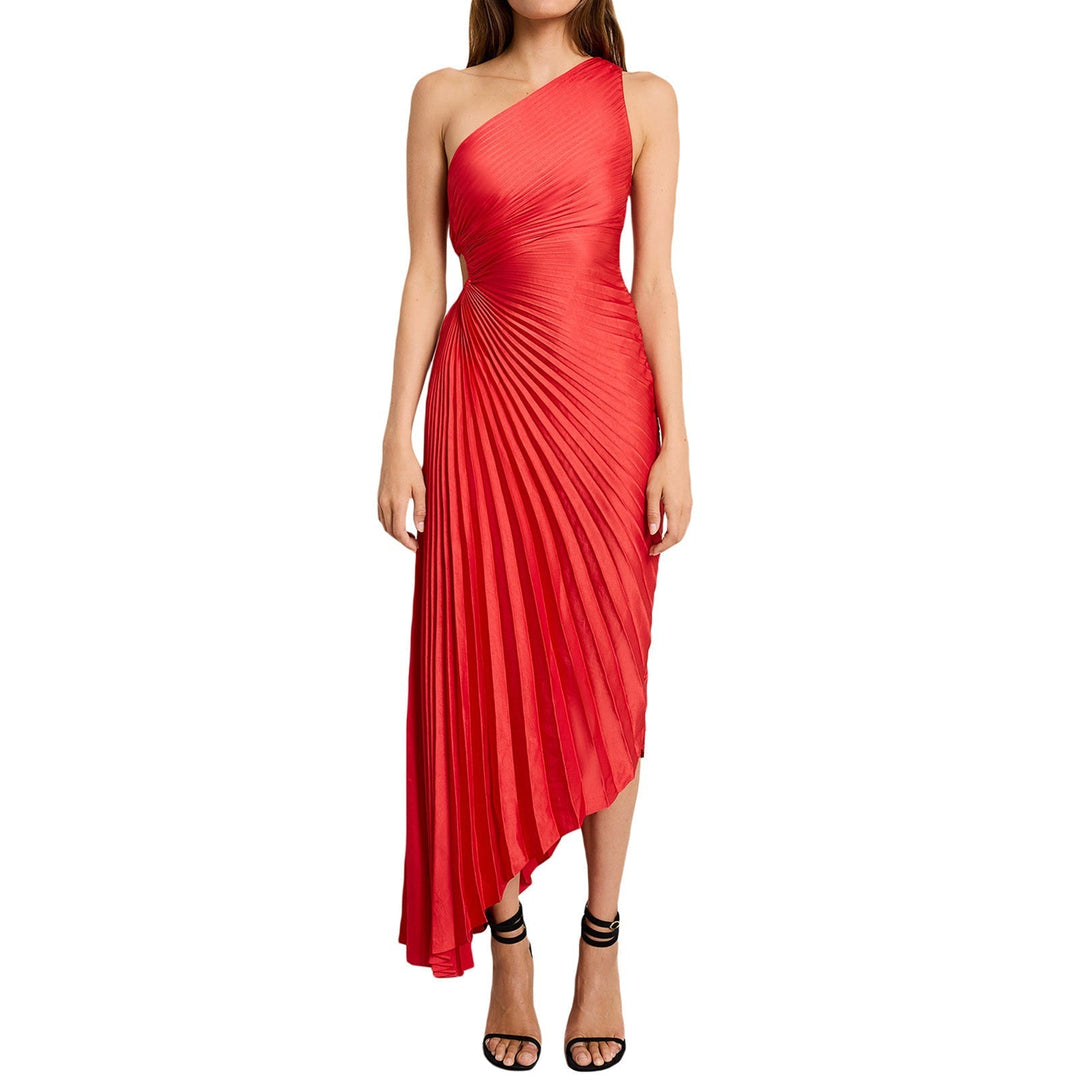 Sylviana - Vestido midi plisado de un solo hombro