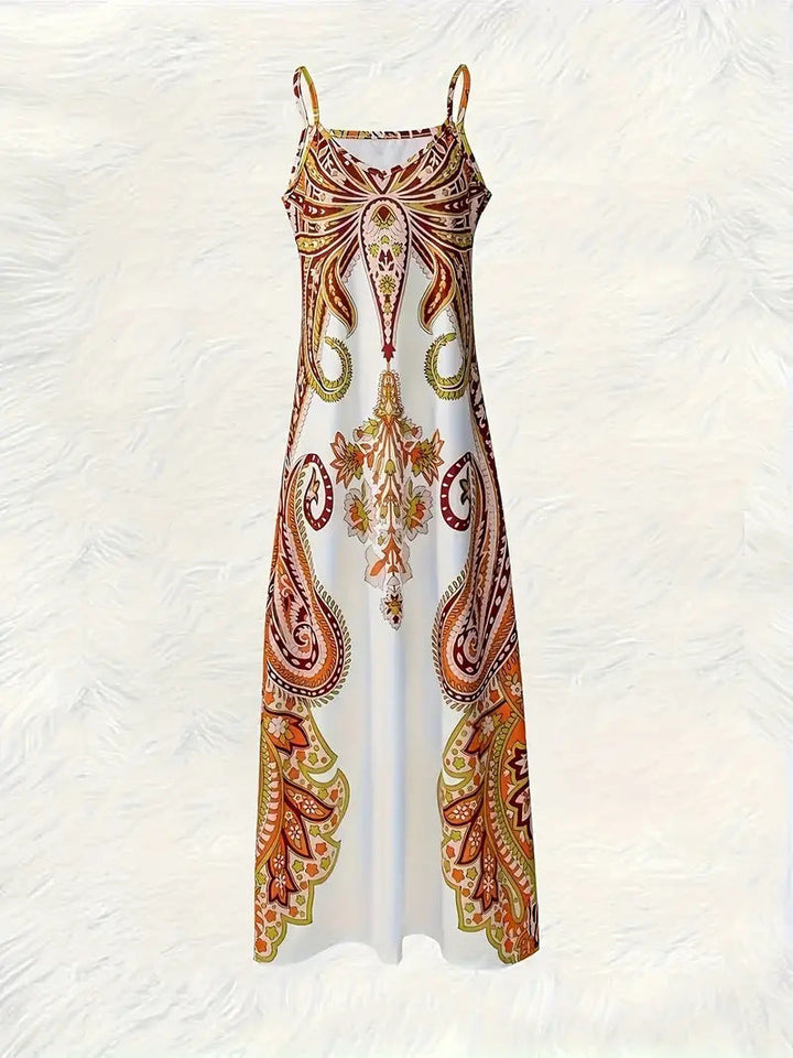 Chelsea - Vestido midi bohemio con estampado de lunares y detalles de volantes
