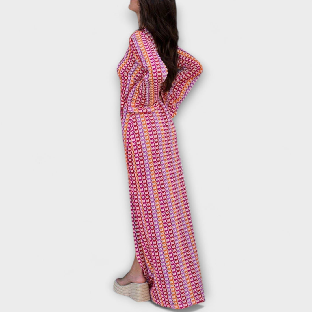 Elina – Vestido maxi con escote en V y un toque de vacaciones