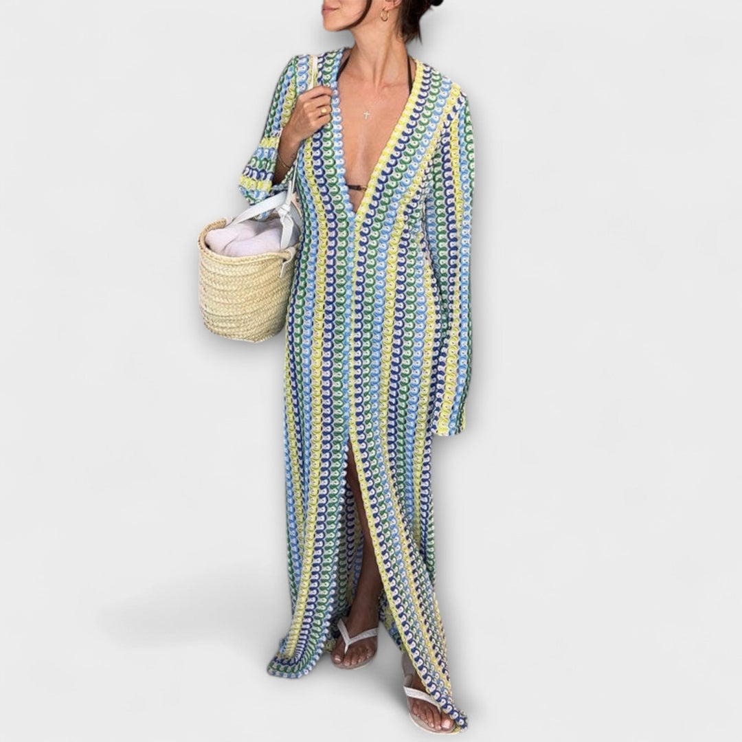 Elina – Vestido maxi con escote en V y un toque de vacaciones