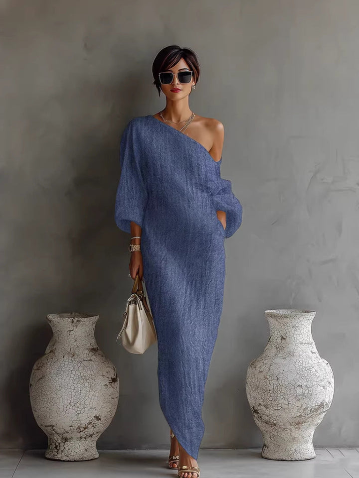 Aurora | Vestido Maxi Asimétrico de Un Hombro en Color Marfil