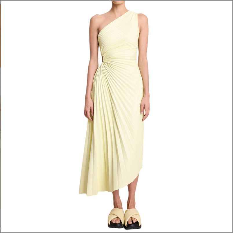 Sylviana - Vestido midi plisado de un solo hombro