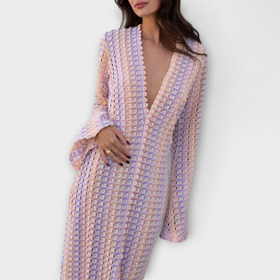 Elina – Vestido maxi con escote en V y un toque de vacaciones