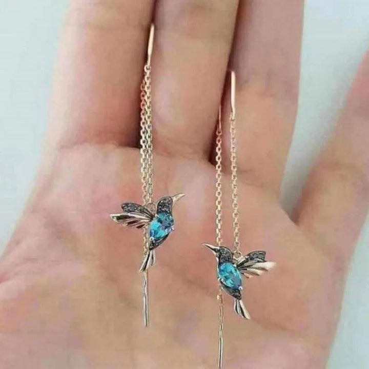 Pendientes con colibrí esmaltado y circonitas