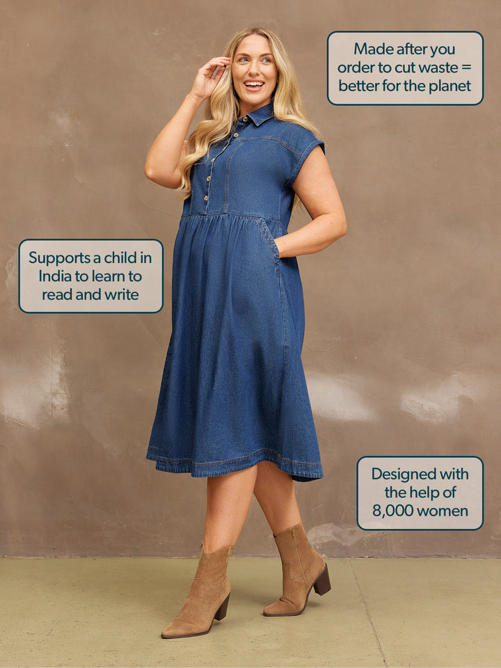 Vestido Vaquero Midi Rhiona - Azul Oscuro