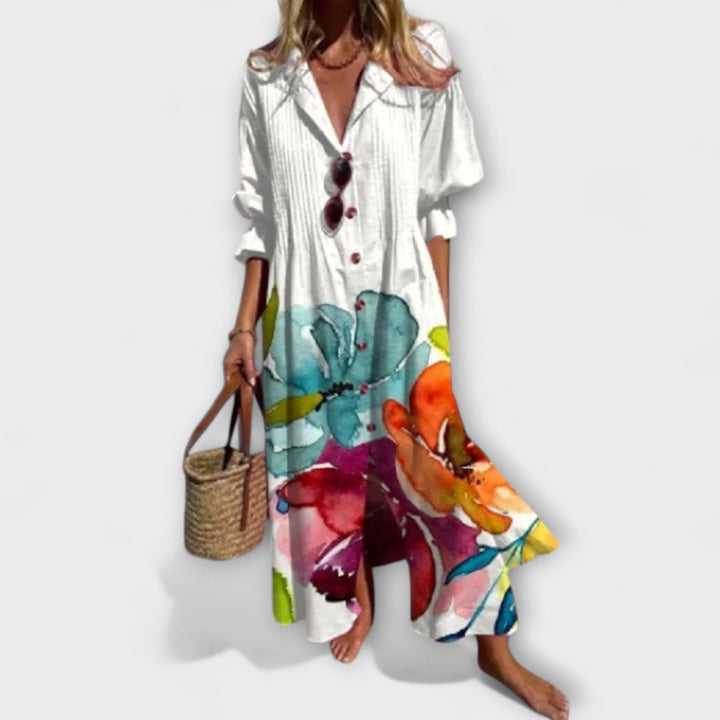 lila - vestido maxi halagador con cobertura para el vientre