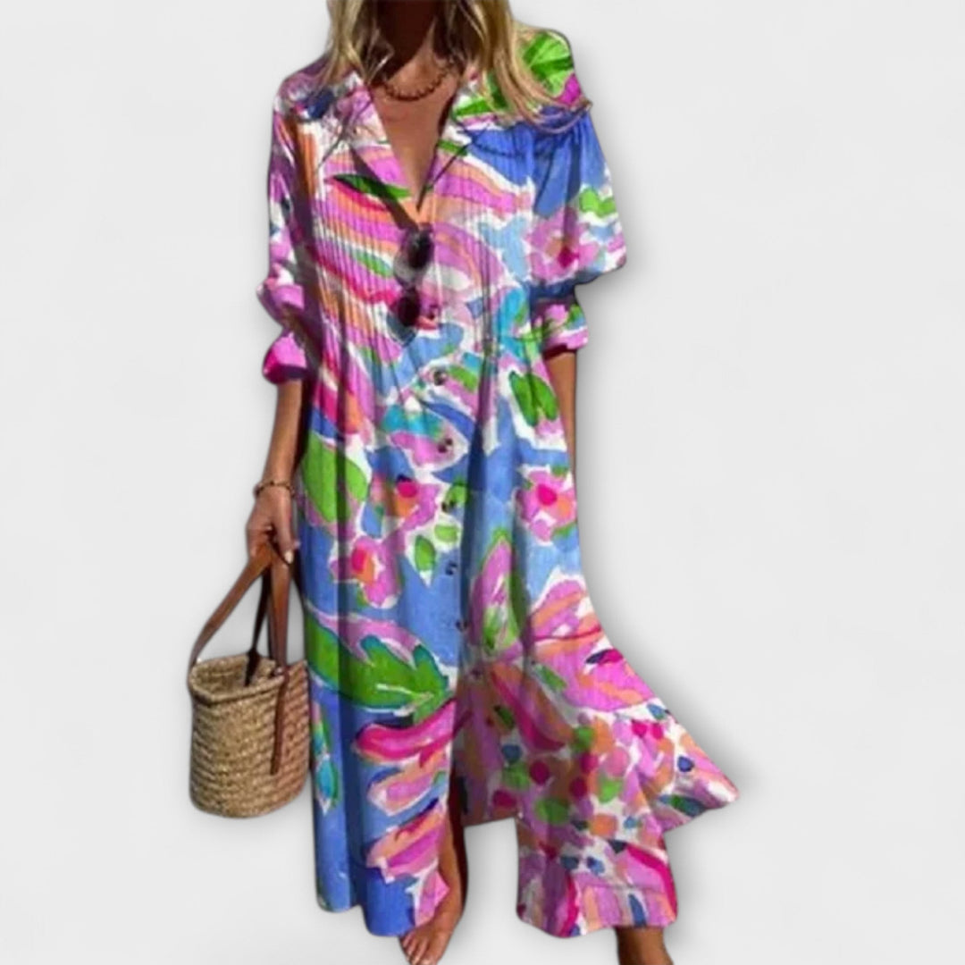 lila - vestido maxi halagador con cobertura para el vientre