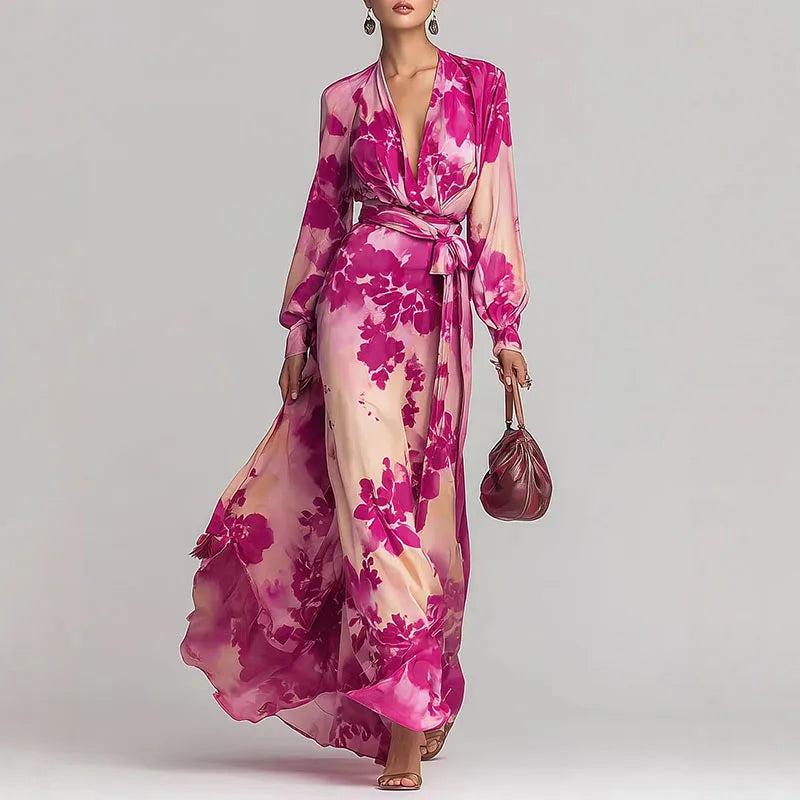 Leah – Vestido maxi floral cruzado