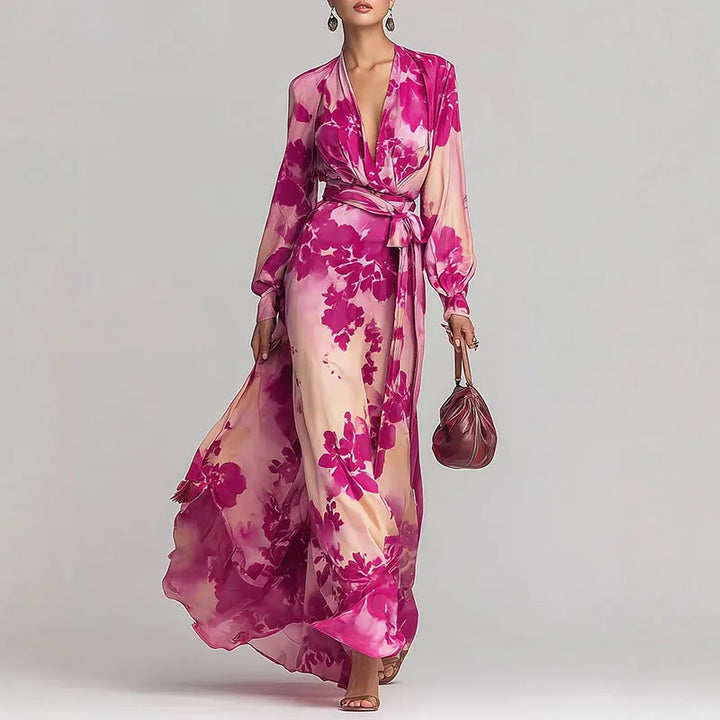 Leah – Vestido maxi floral cruzado