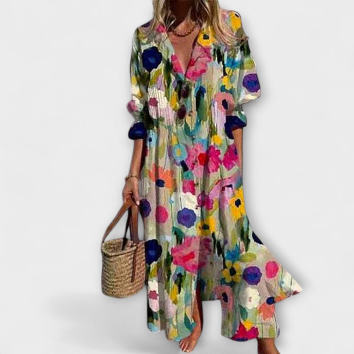 lila - vestido maxi halagador con cobertura para el vientre
