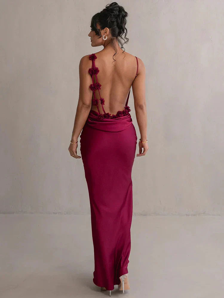 Cassiane - Vestido de Satén Floral