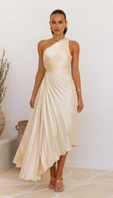 Sylviana - Vestido midi plisado de un solo hombro