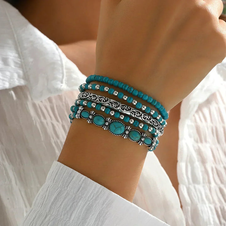 Set de pulseras boho con cuentas turquesas