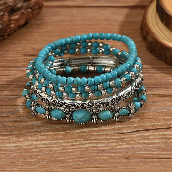 Set de pulseras boho con cuentas turquesas