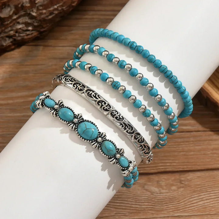 Set de pulseras boho con cuentas turquesas