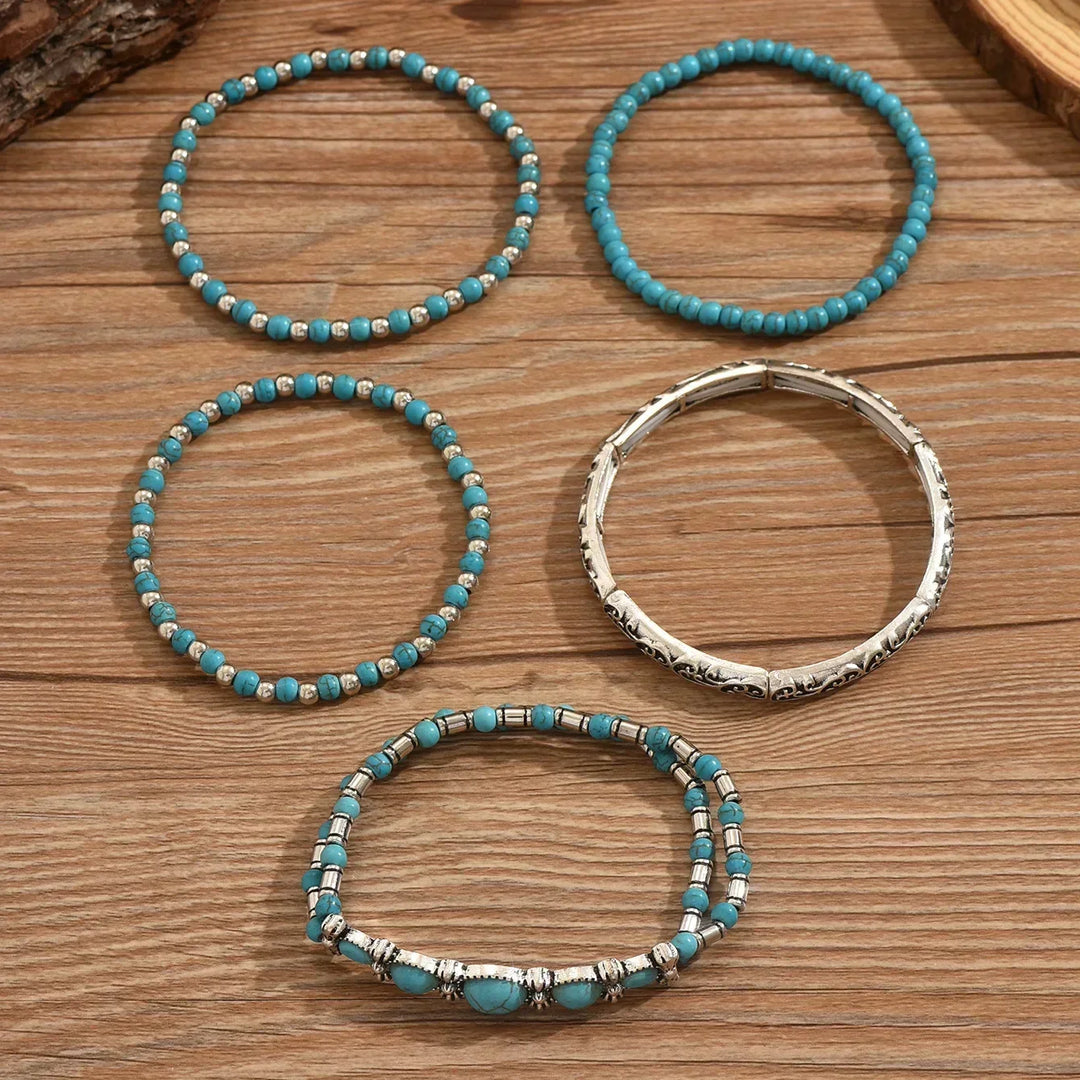 Set de pulseras boho con cuentas turquesas