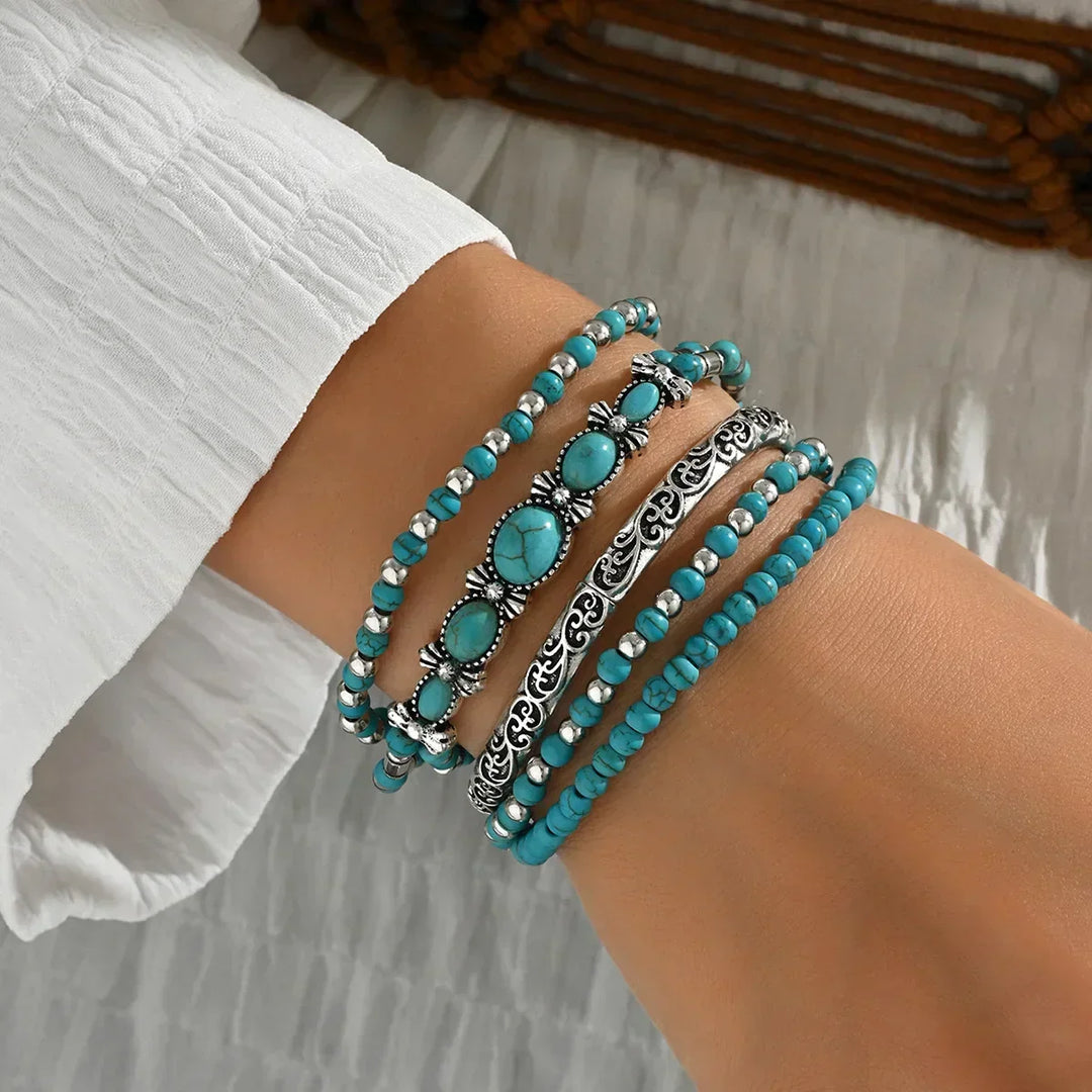 Set de pulseras boho con cuentas turquesas