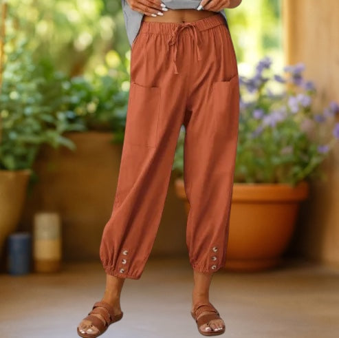 Aurelia™ | Pantalones de lino de pierna ancha recortados