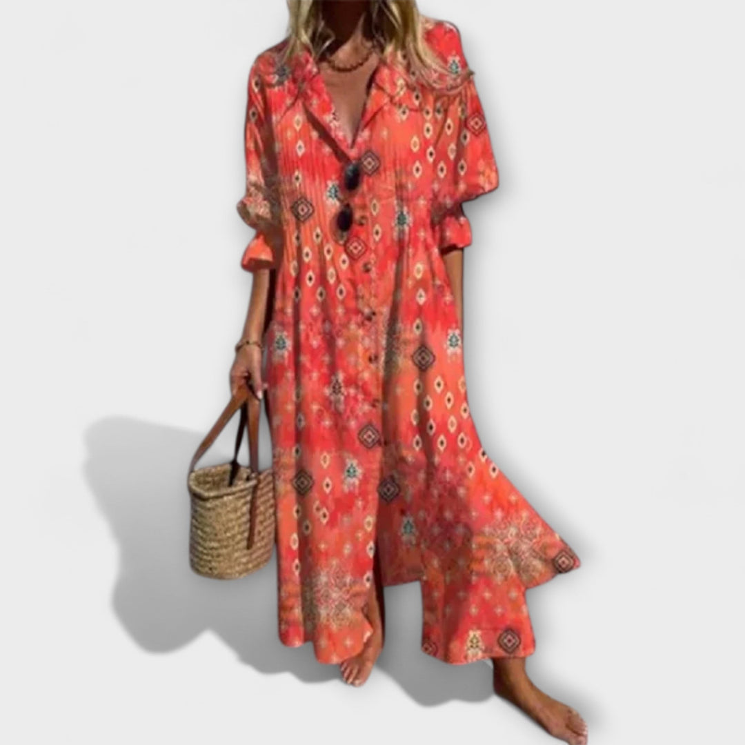 lila - vestido maxi halagador con cobertura para el vientre