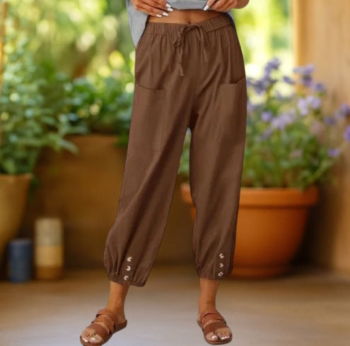 Aurelia™ | Pantalones de lino de pierna ancha recortados