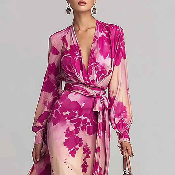 Leah – Vestido maxi floral cruzado