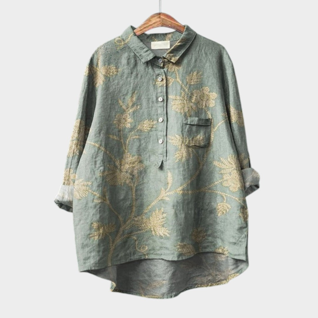 Elara™ | Blusa de lino atemporal con estampado