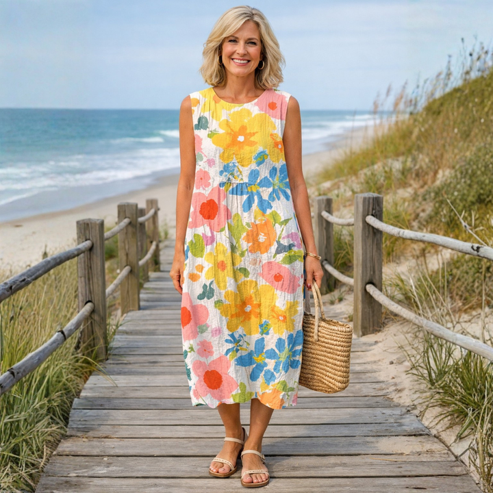 Ella | Vestido Midi con Estampado Floral en Tonos Pastel