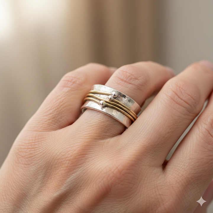 Anillo vintage de oro con baño de plata