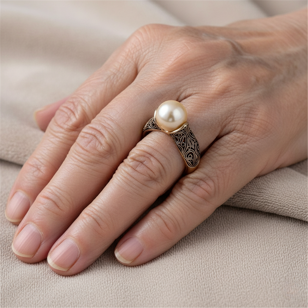 Anillo de oro vintage con perla