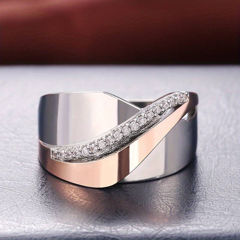 Anillo vintage en oro rosado y plata con zircón