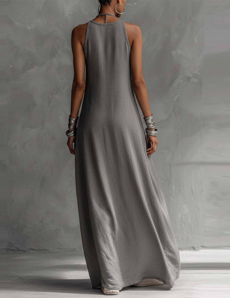 "Hanna | Vestido Maxi Asimétrico Sin Mangas" can be rewritten as "Hanna | Vestido Maxi Asimétrico Sin Mangas Elegante".
