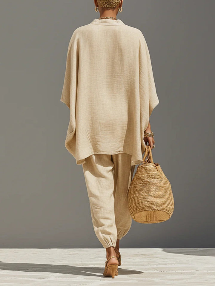 Caroline - Conjunto Minimalista de Top Asimétrico en Caqui Claro y Joggers